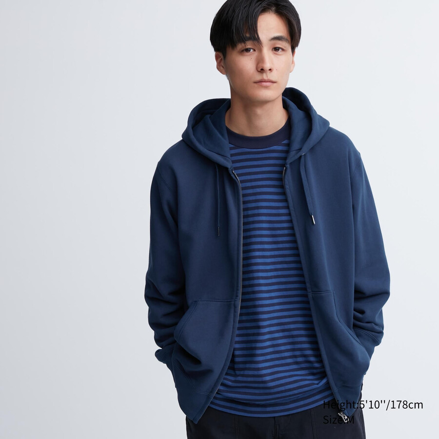 pánská mikina s kapucí uniqlo sweat na zip modrá