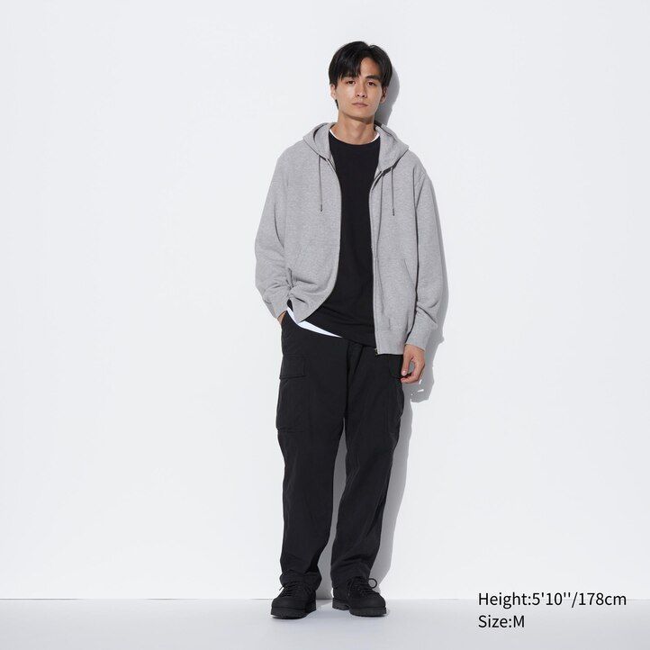 pánská mikina s kapucí uniqlo sweat na zip modrá