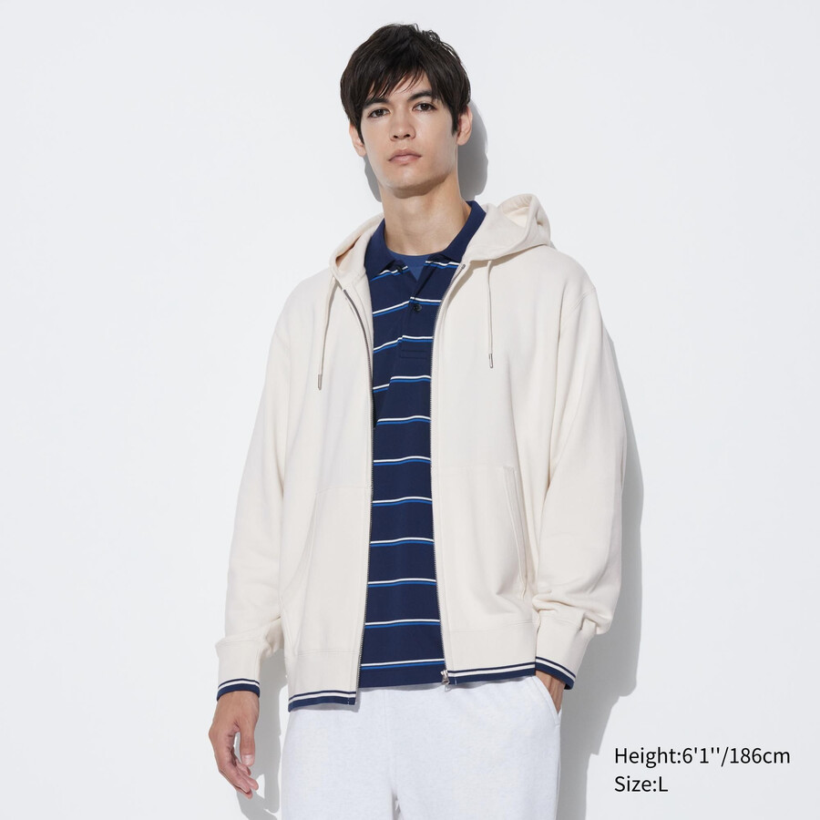 pánská mikina s kapucí uniqlo colour block na zip bílá