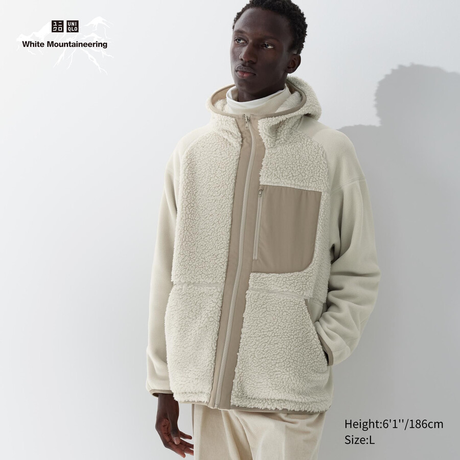 béžová pánská mikina s kapucí uniqlo fleece na zip