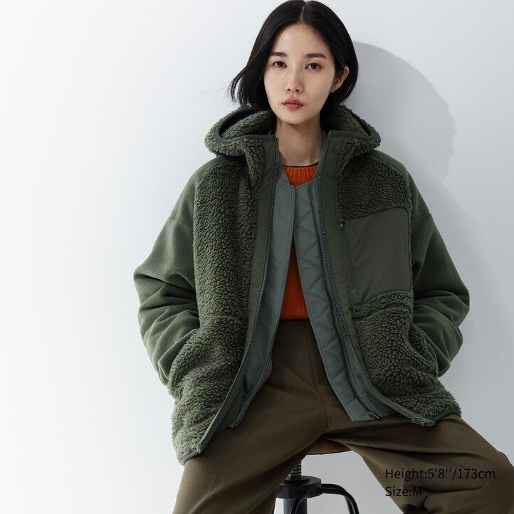 béžová pánská mikina s kapucí uniqlo fleece na zip
