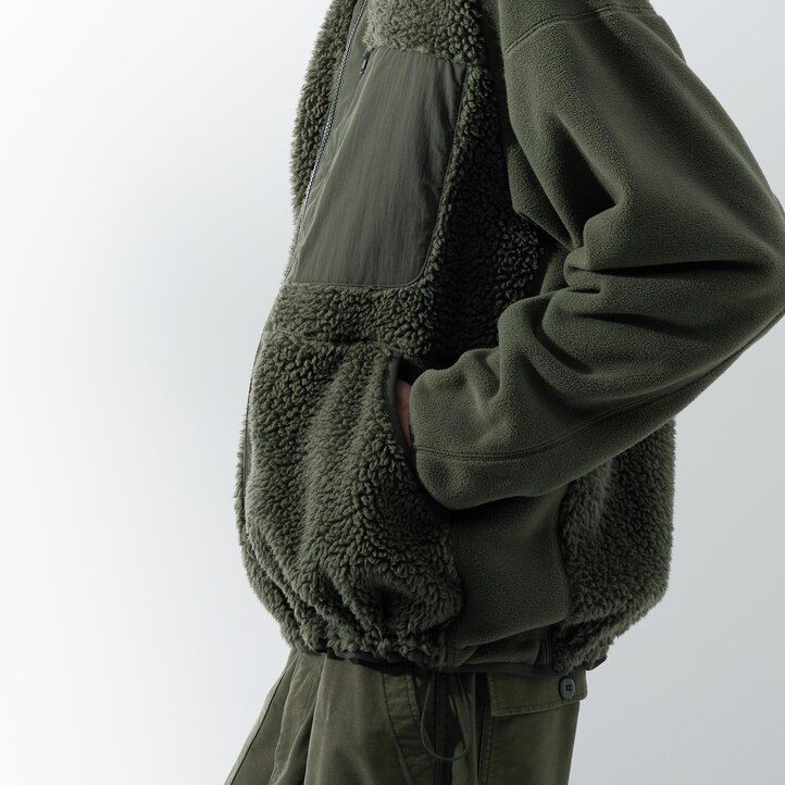 béžová pánská mikina s kapucí uniqlo fleece na zip