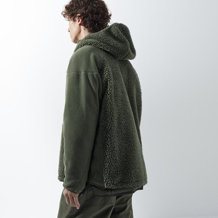 béžová pánská mikina s kapucí uniqlo fleece na zip