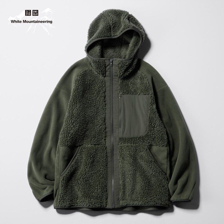 béžová pánská mikina s kapucí uniqlo fleece na zip