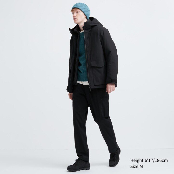 pánské hybridní péřové bundy uniqlo s 3d střihem tmavě šedé
