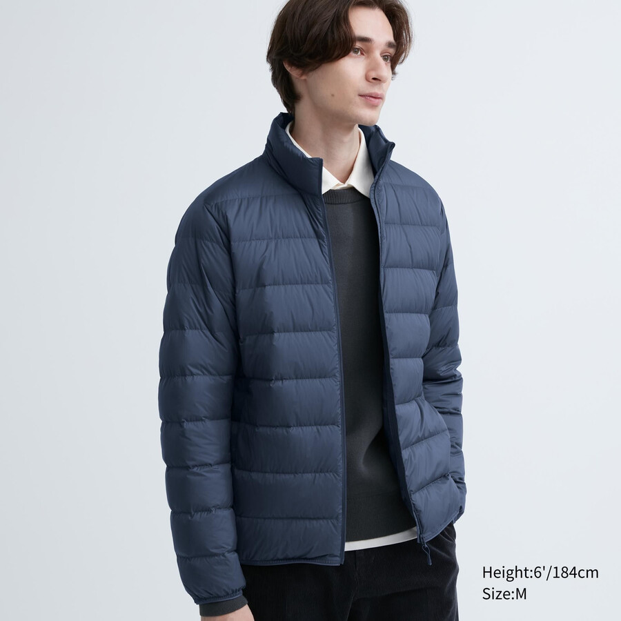 modré pánské prošívané bundy uniqlo ultra light down s 3d střihem doprava zdarma