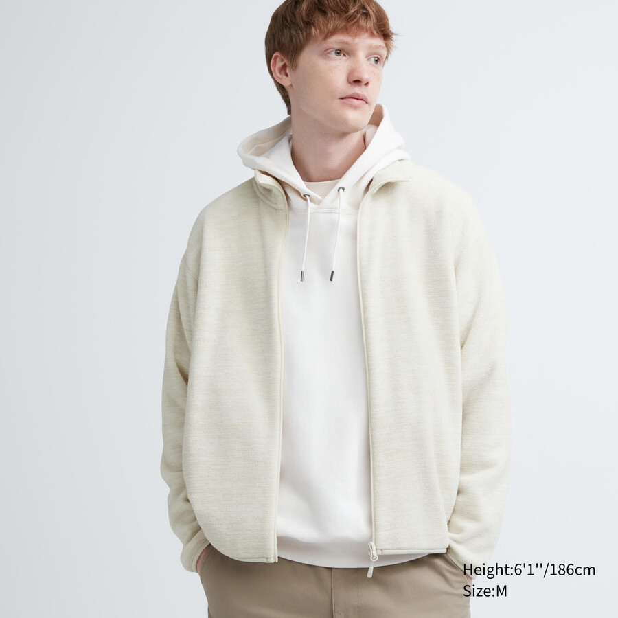 bílé pánské fleecové bundy na zip uniqlo v barvě heather