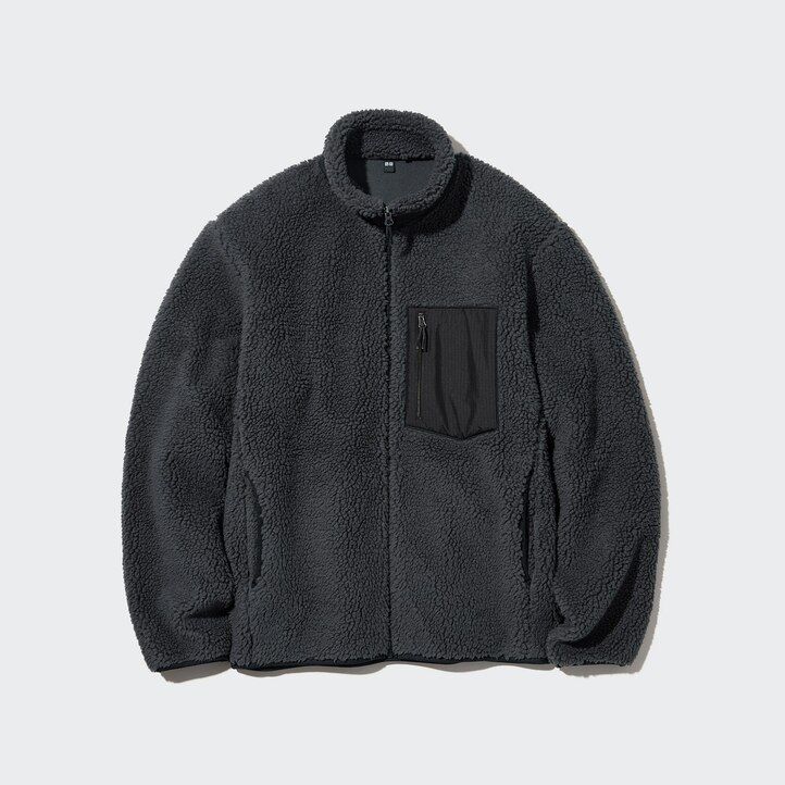 tmavě šedé pánské větruodolné svrchní fleecové bundy uniqlo