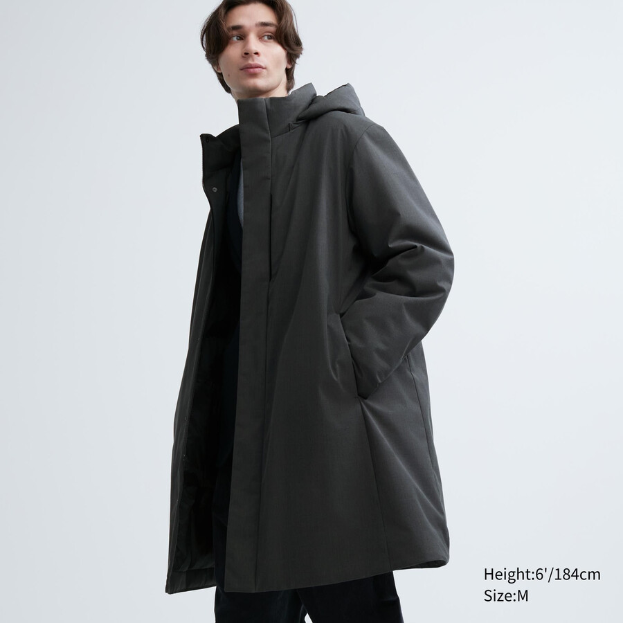 tmavě šedé pánské hybridní péřové bundy uniqlo