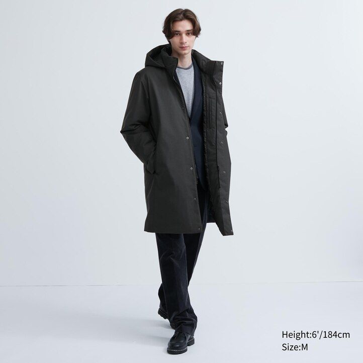 tmavě šedé pánské hybridní péřové bundy uniqlo