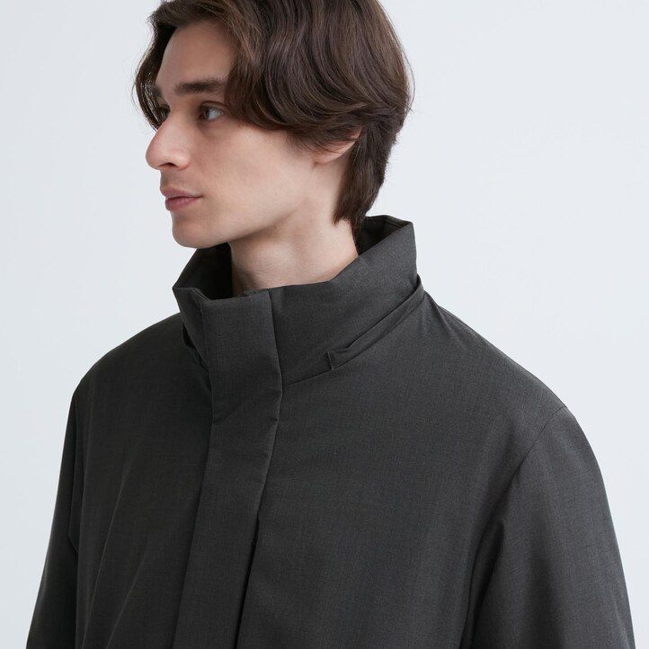 tmavě šedé pánské hybridní péřové bundy uniqlo