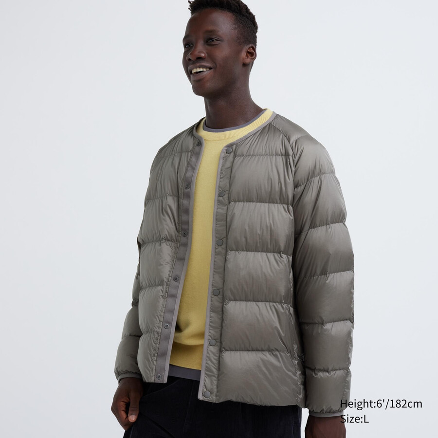 pánské šedé péřové bundy uniqlo ze 100 recyklovaného materiálu