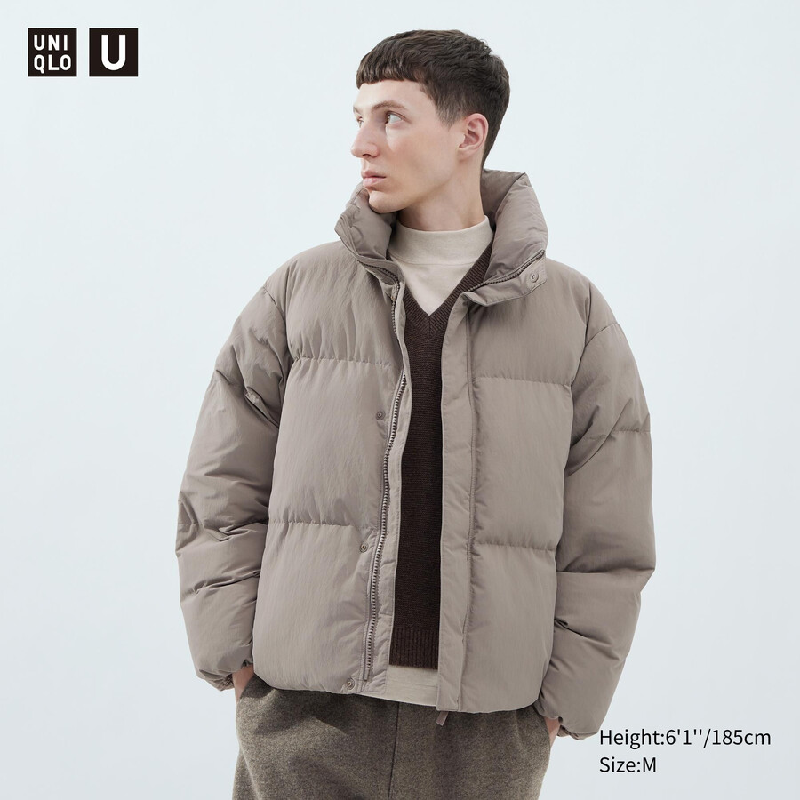 pánské bundy uniqlo padded volume béžové