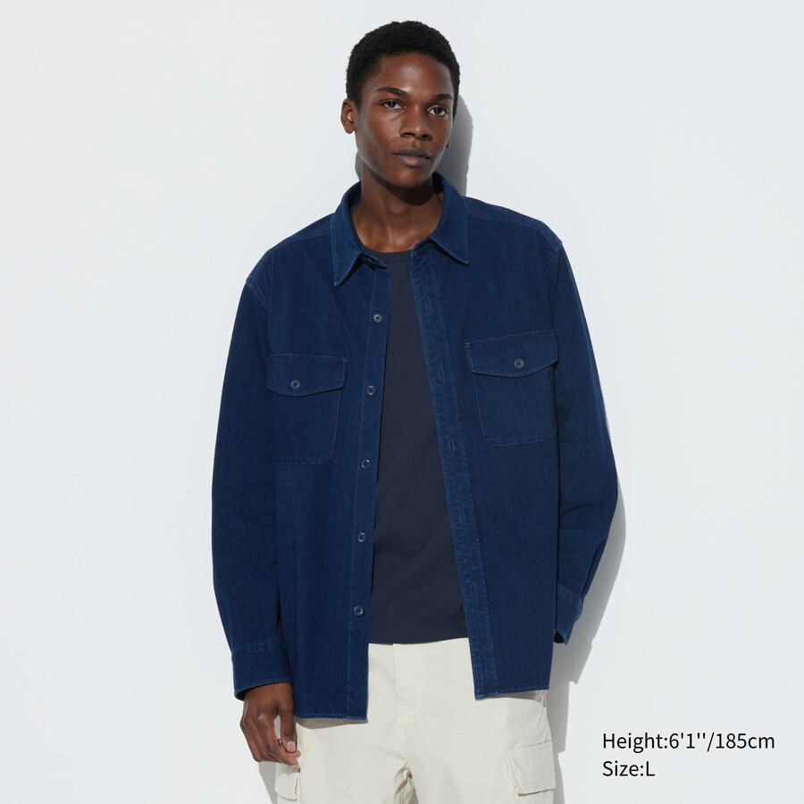 pánské bundy uniqlo denim jersey modré