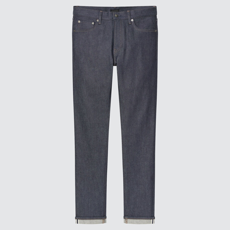 pánské džíny uniqlo selvedge stretch slim fit tmavě modré sezóna 2021
