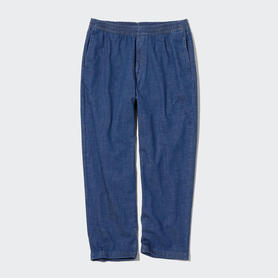 modré pánské džíny uniqlo relaxed fit s délkou po kotníky