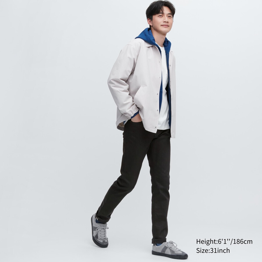 Černé pánské džíny uniqlo selvedge stretch slim fit