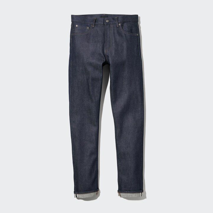 Černé pánské džíny uniqlo selvedge stretch slim fit