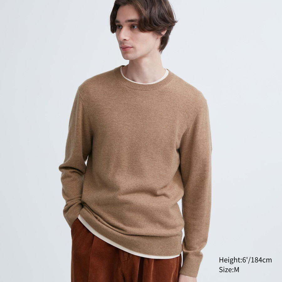 hnědé pánské svetry uniqlo s kulatým výstřihem ze 100 šmýří