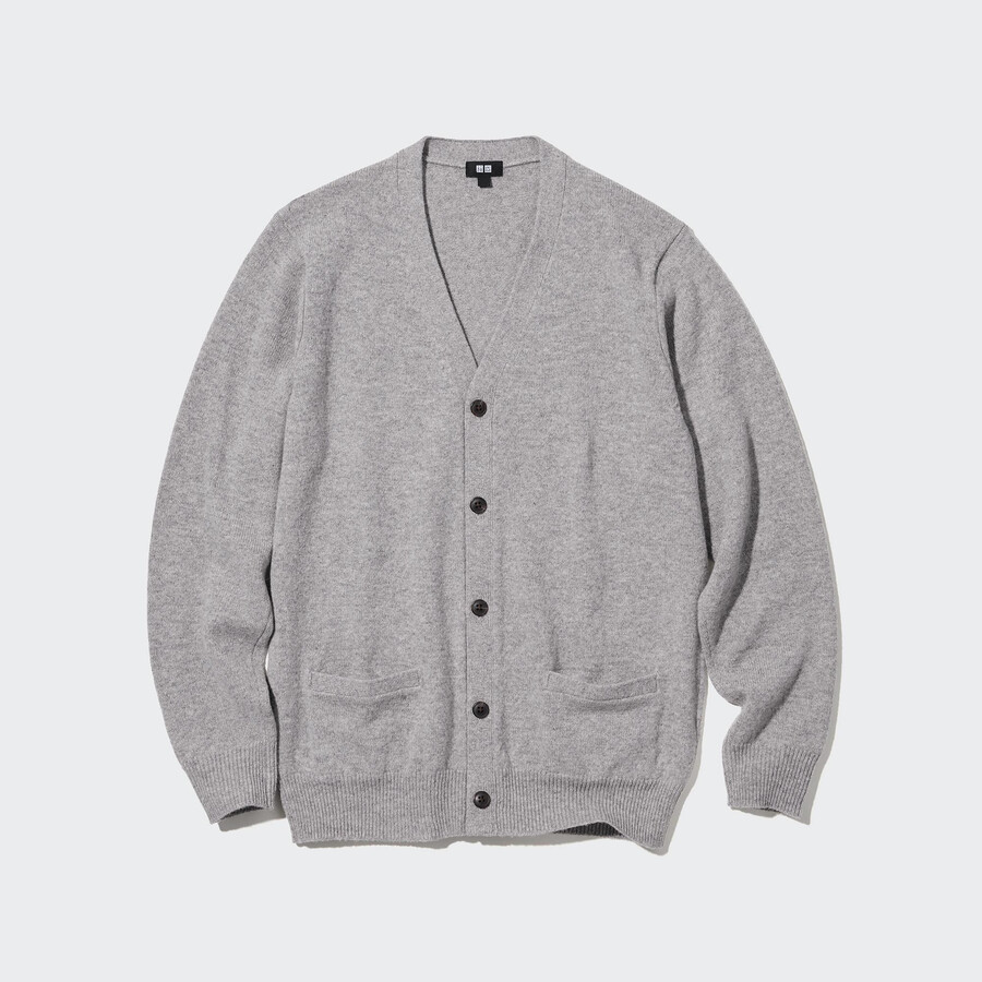 pánské šedé svetry uniqlo premium lambswool s výstřihem do v
