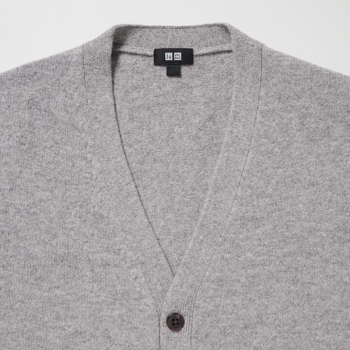pánské šedé svetry uniqlo premium lambswool s výstřihem do v