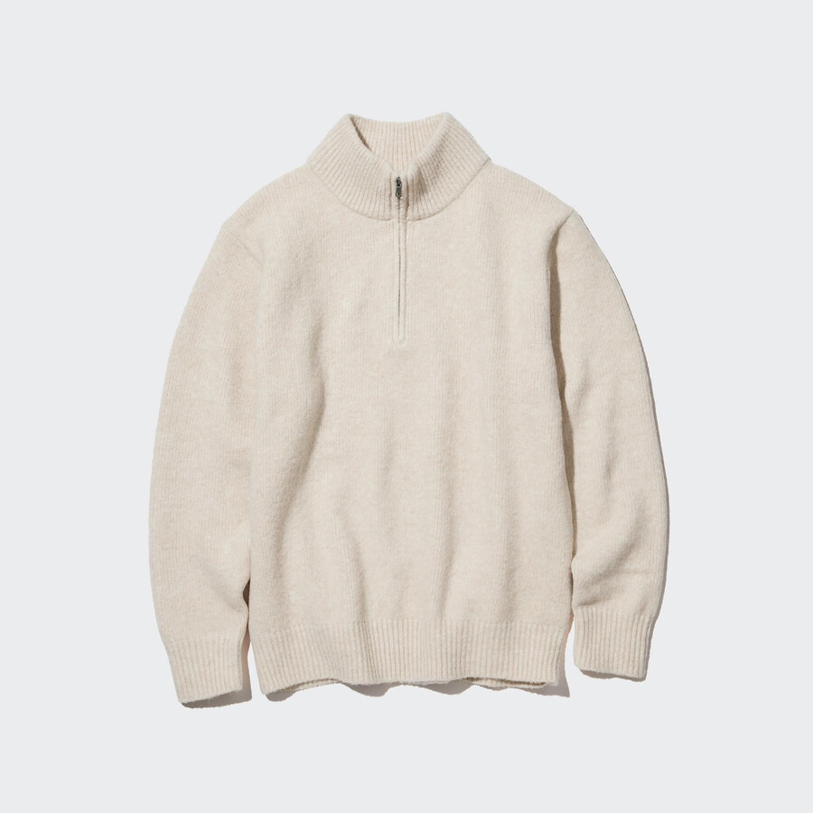 pánské svetry uniqlo souffle yarn s polovičními zipy béžové