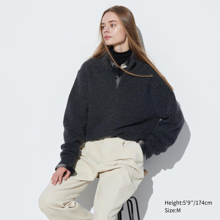 pánské svetry uniqlo souffle yarn s polovičními zipy béžové