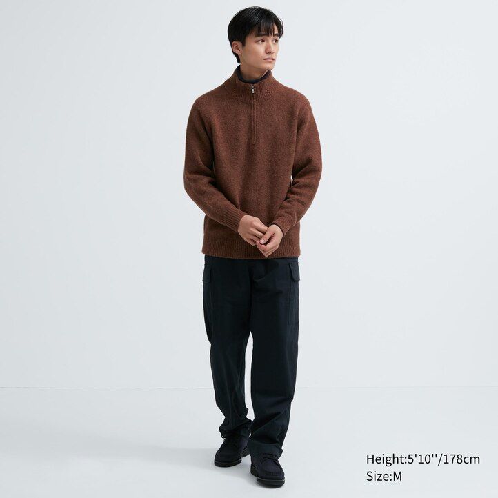 pánské svetry uniqlo souffle yarn s polovičními zipy béžové