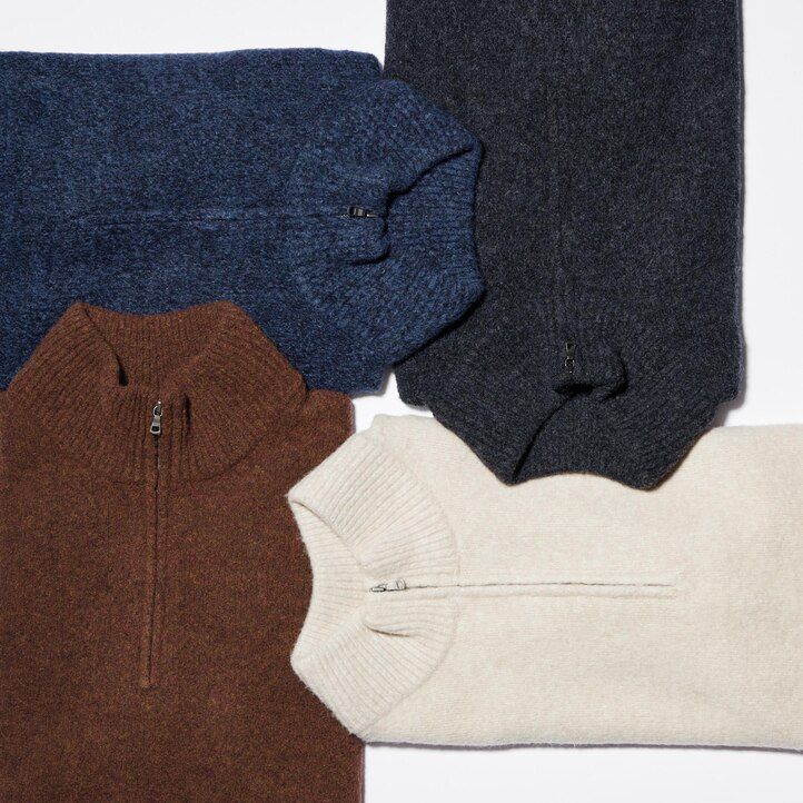 pánské svetry uniqlo souffle yarn s polovičními zipy béžové
