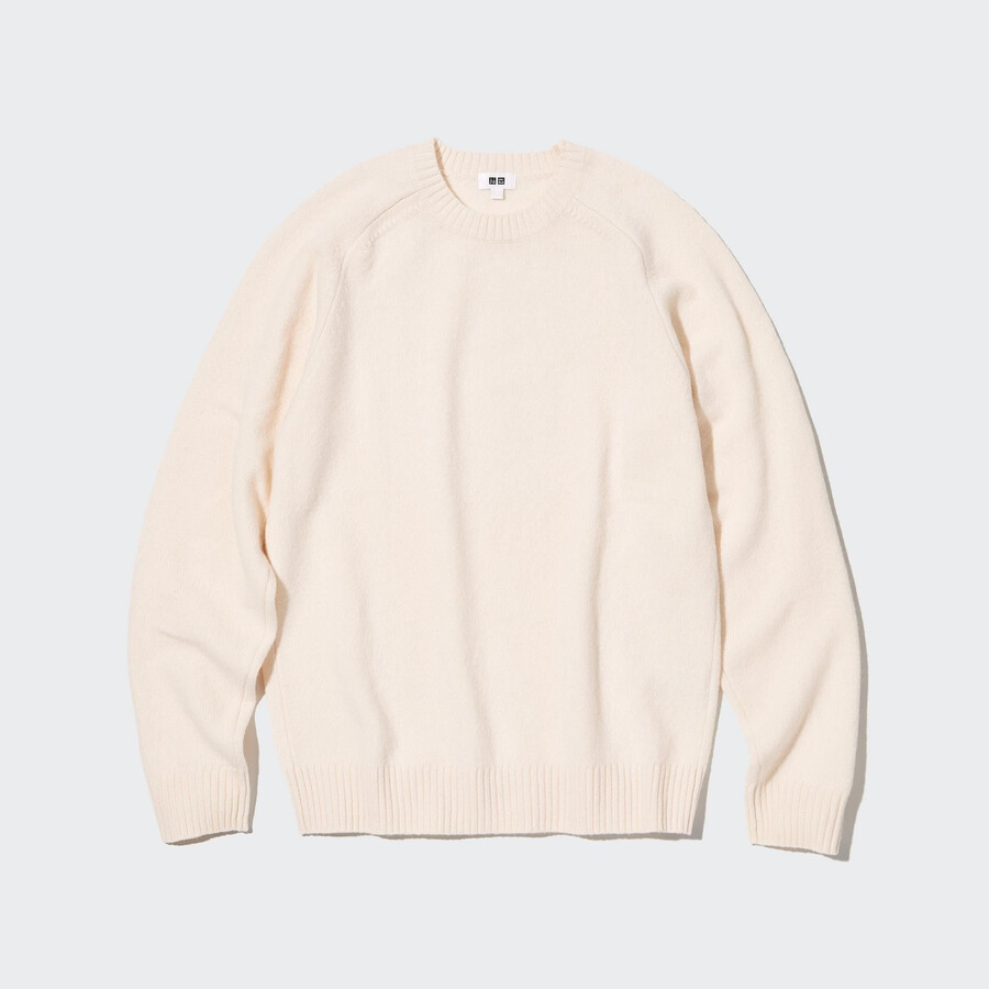 pánské bílé svetry uniqlo premium lambswool s kulatým výstřihem