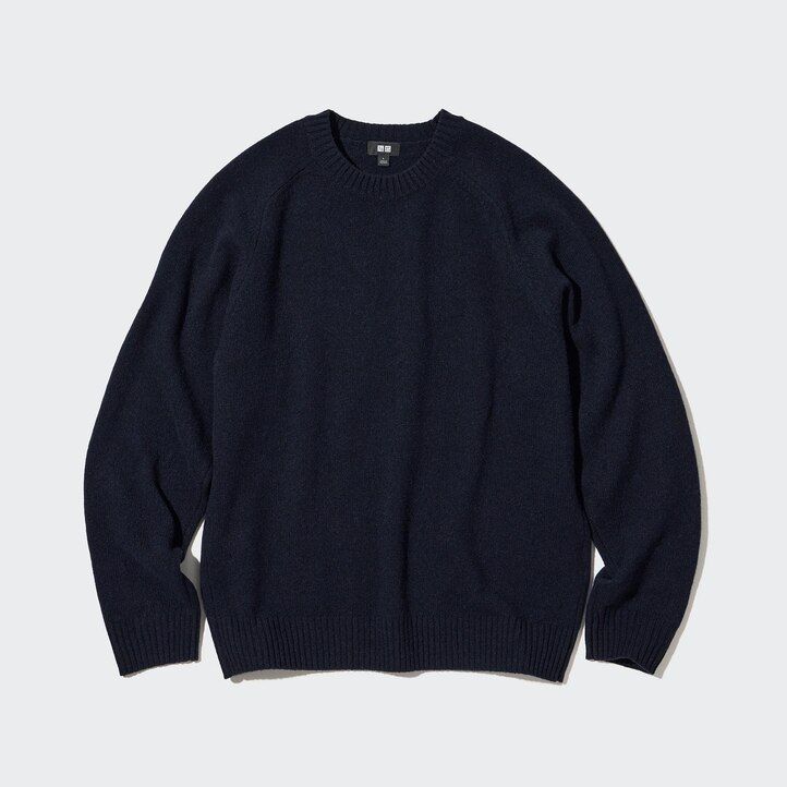pánské bílé svetry uniqlo premium lambswool s kulatým výstřihem