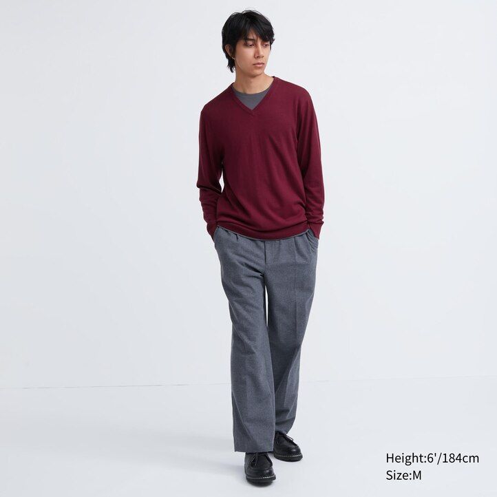 pánské šedé svetry uniqlo 100pct extra fine merino s výstřihem do v