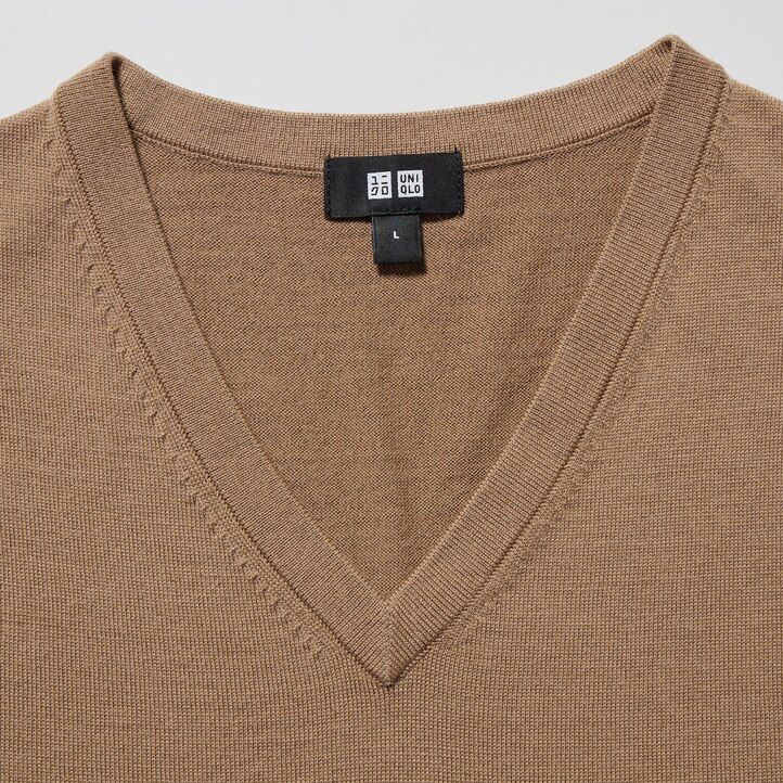 pánské šedé svetry uniqlo 100pct extra fine merino s výstřihem do v
