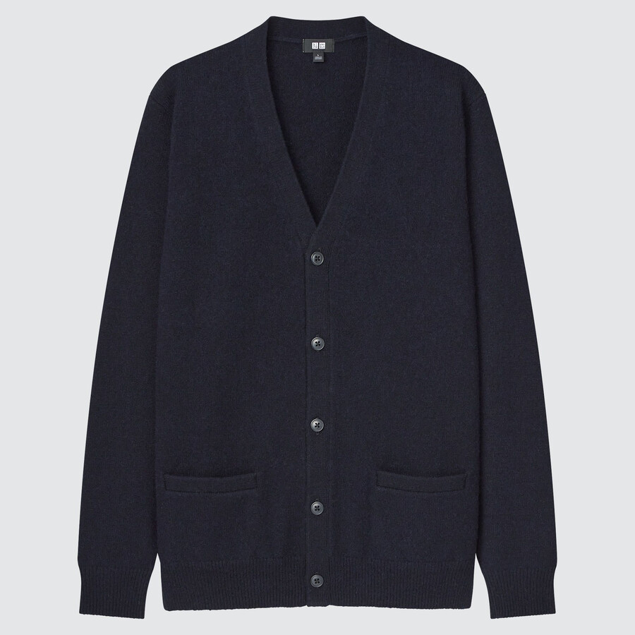 pánské svetry uniqlo premium lambswool s výstřihem do v tmavě modré sezóna 2021