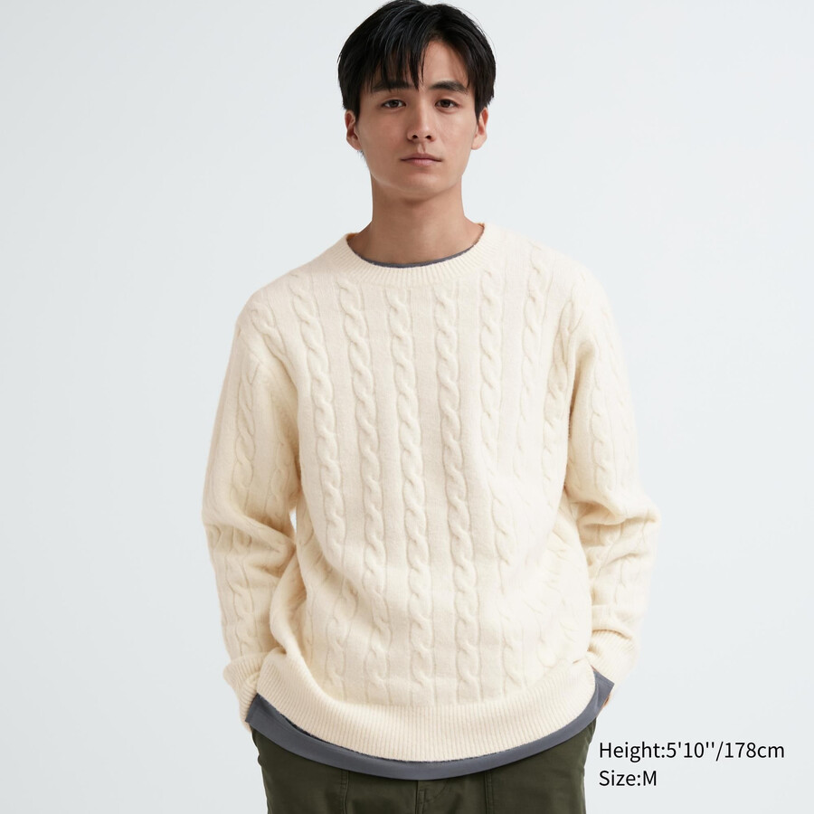pánské bílé svetry uniqlo souffle yarnble knit s kulatým výstřihem