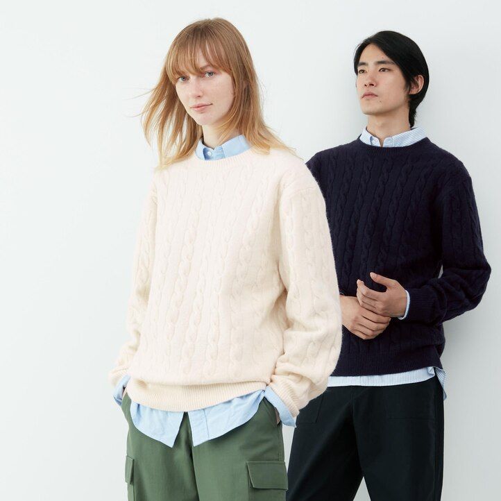 pánské bílé svetry uniqlo souffle yarnble knit s kulatým výstřihem