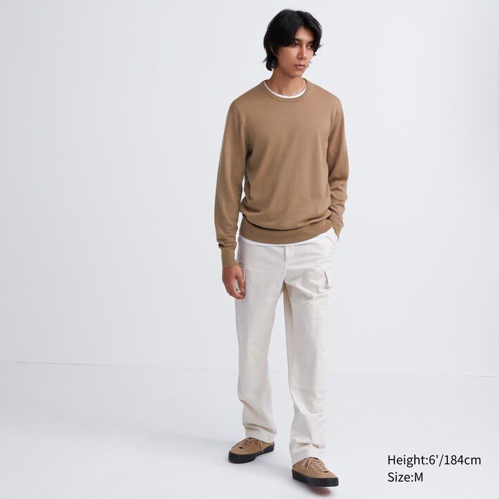 pánské svetry uniqlo 100pc extra fine merino s kulatým výstřihem v šedé barvě