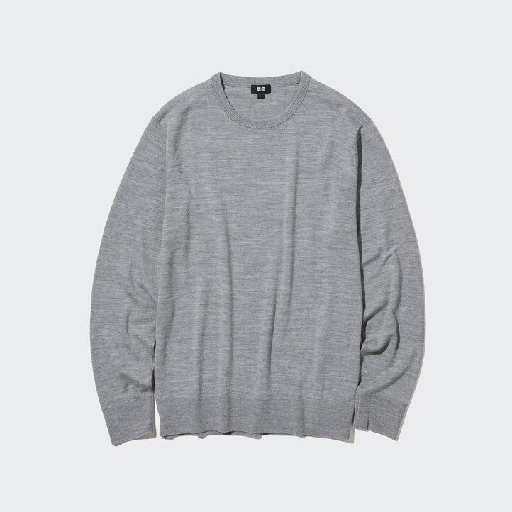 pánské svetry uniqlo 100pc extra fine merino s kulatým výstřihem v šedé barvě