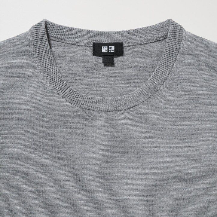pánské svetry uniqlo 100pc extra fine merino s kulatým výstřihem v šedé barvě