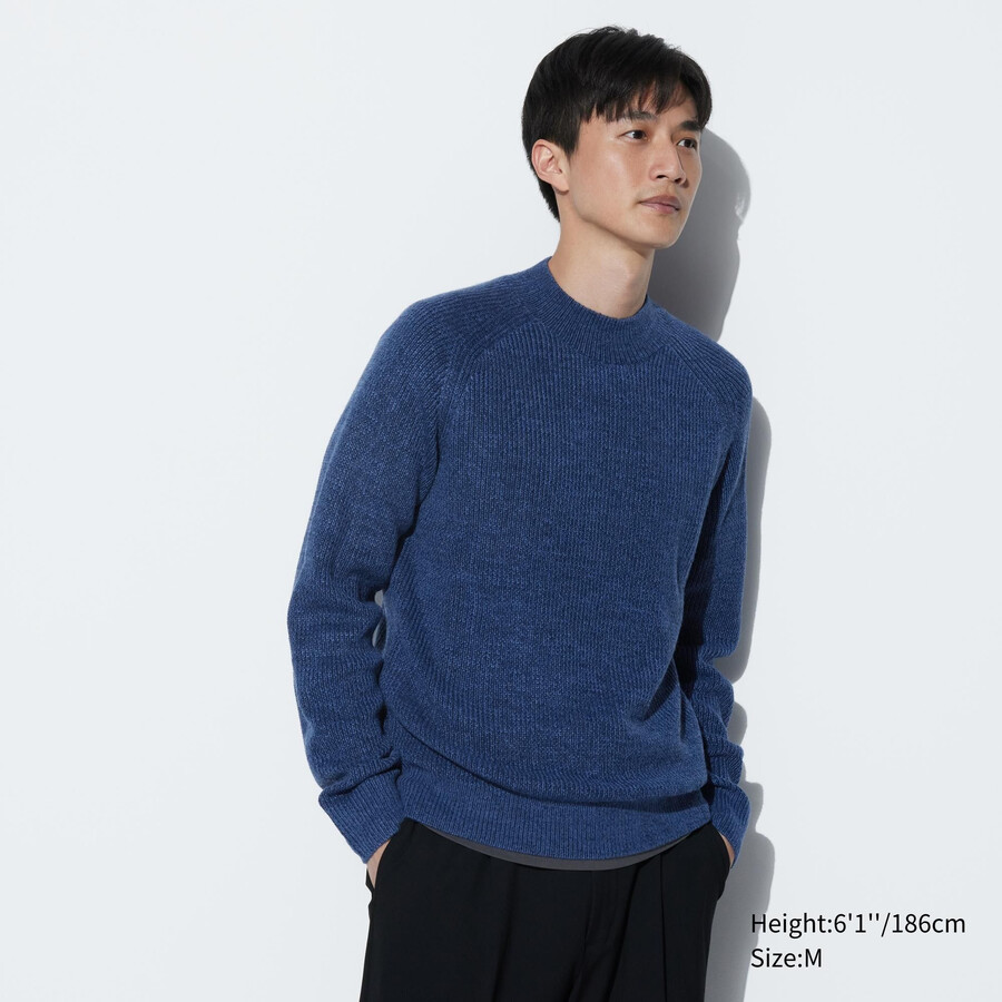 pánské svetry uniqlo middle gauge s imitací výstřihu modré