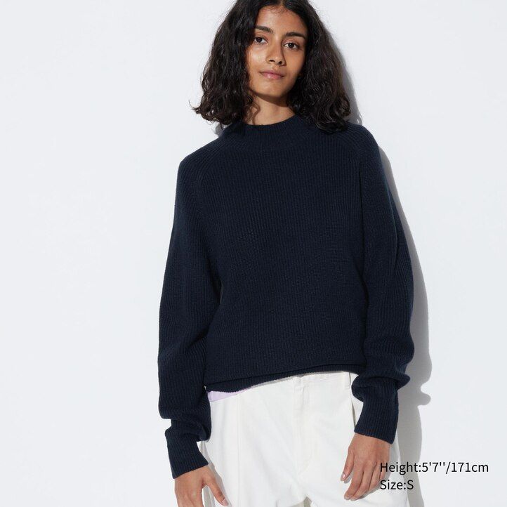 pánské svetry uniqlo middle gauge s imitací výstřihu modré