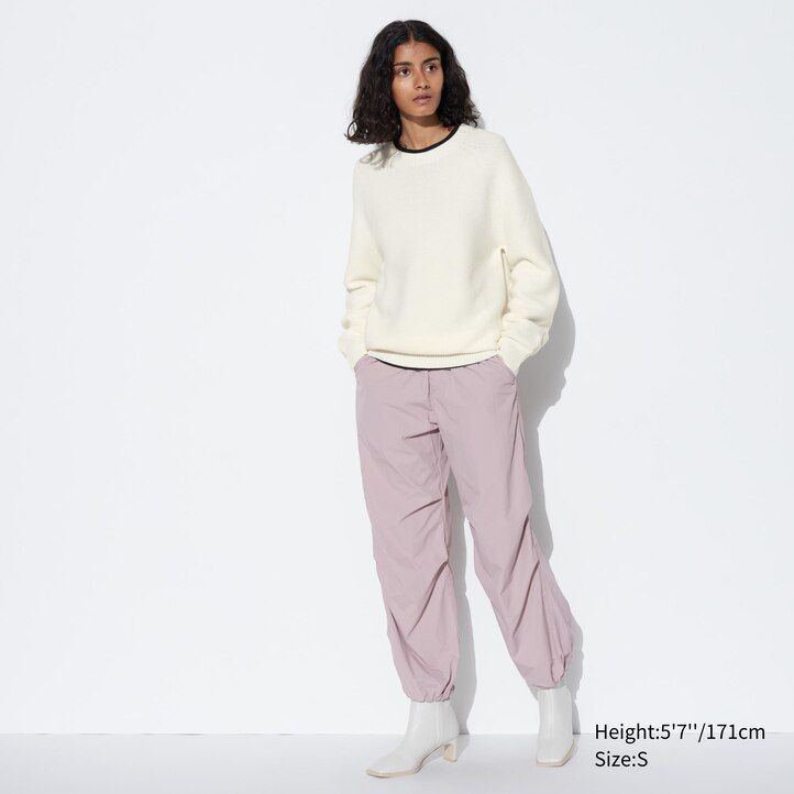pánské bezešvé svetry uniqlo 3d knit s kulatým výstřihem růžové