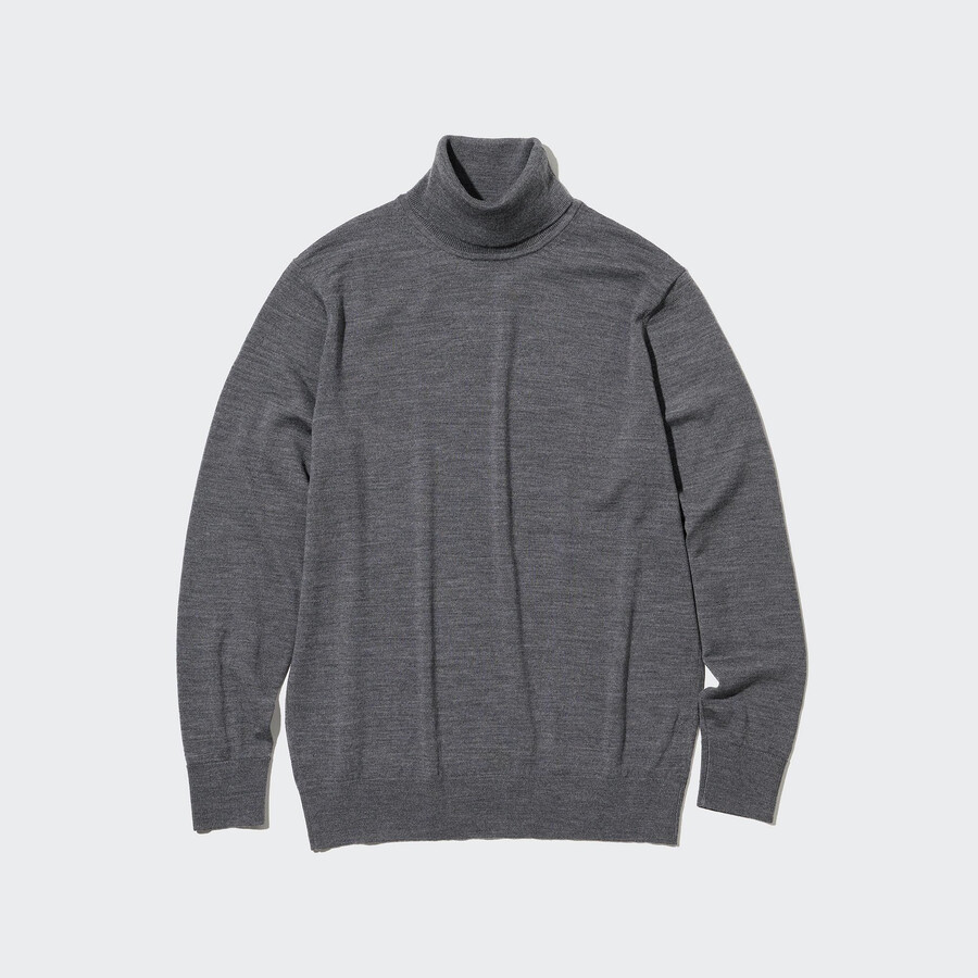 pánské šedé svetry uniqlo 100pct extra fine merino