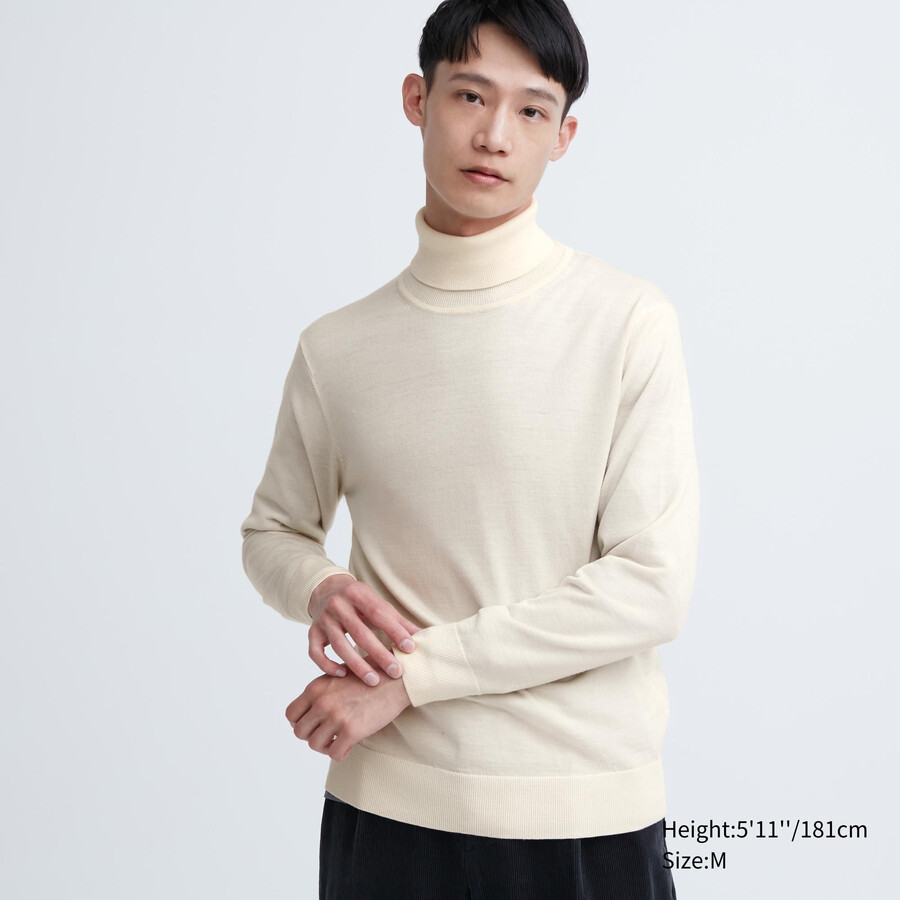 pánské bílé svetry uniqlo ze 100 extra jemné merino vlny