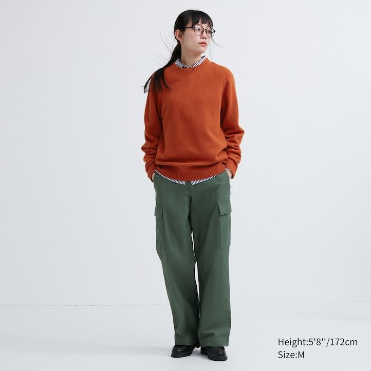 pánské svetry uniqlo premium lambswool s kulatým výstřihem v oranžové barvě