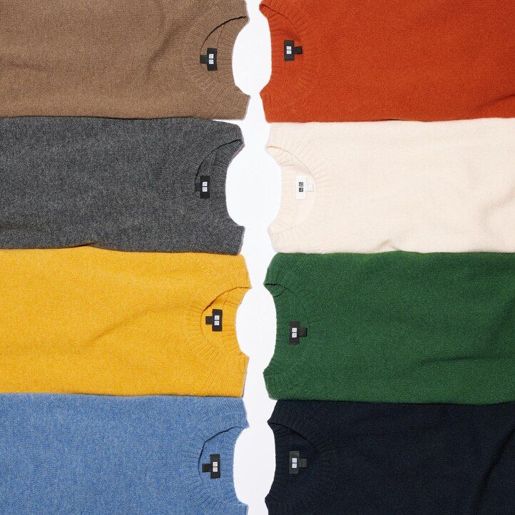 pánské svetry uniqlo premium lambswool s kulatým výstřihem v oranžové barvě