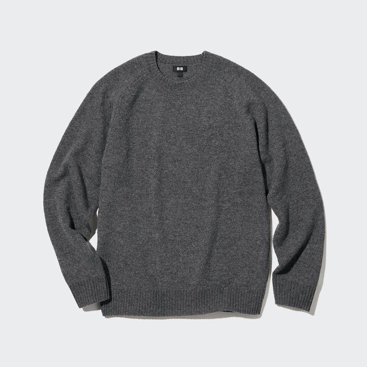 pánské svetry uniqlo premium lambswool s kulatým výstřihem v oranžové barvě