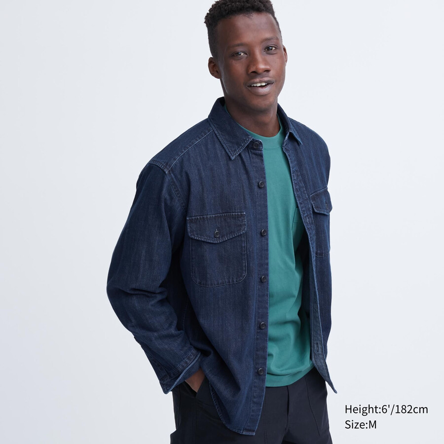 pánská oversized košile uniqlo denim utility blue