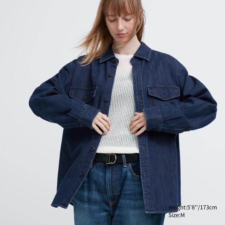 pánská oversized košile uniqlo denim utility blue