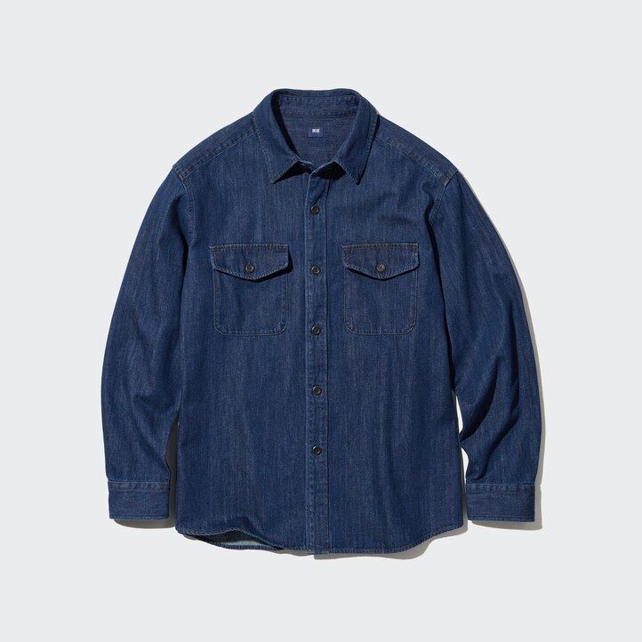 pánská oversized košile uniqlo denim utility blue